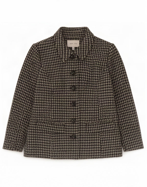 Jaqueta blazer feminina Kew com 6 botões e manga 3/4 Reino Unido 14 Houndstooth verde médio