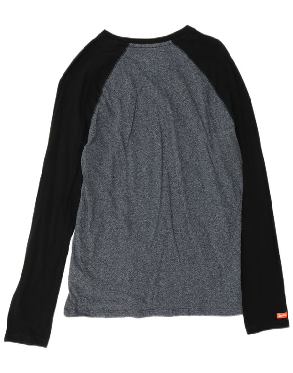 Top masculino Superdry manga comprida médio algodão manchado azul marinho