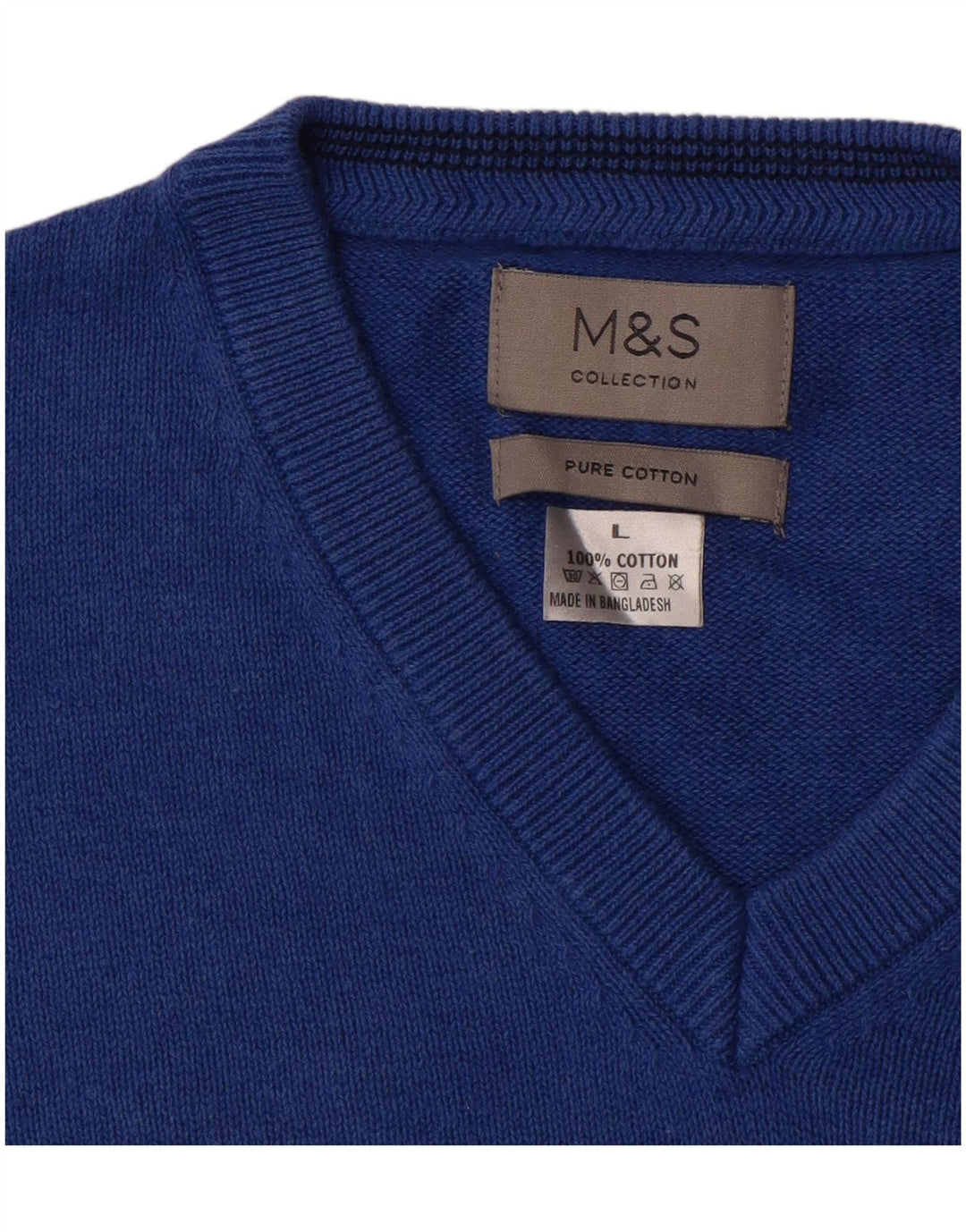 Suéter masculino Marks & Spencer com decote em V grande algodão azul