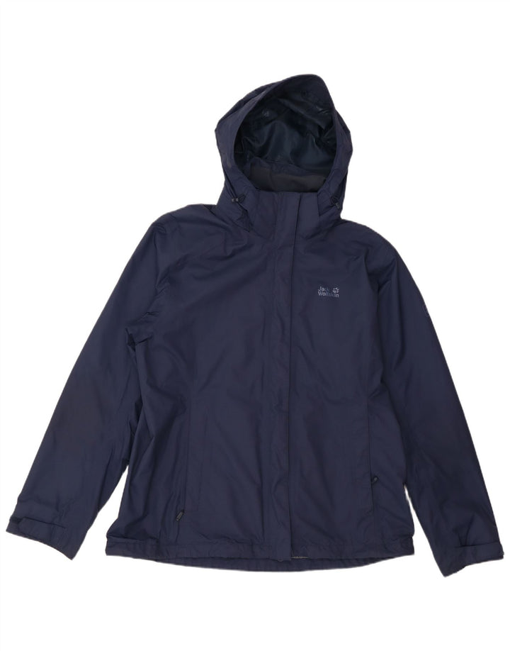 Jaqueta de chuva feminina com capuz Jack Wolfskin Reino Unido 18 XL azul marinho poliamida