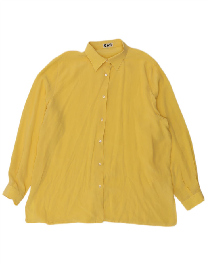 Camisa feminina vintage IT 50 XL seda amarela