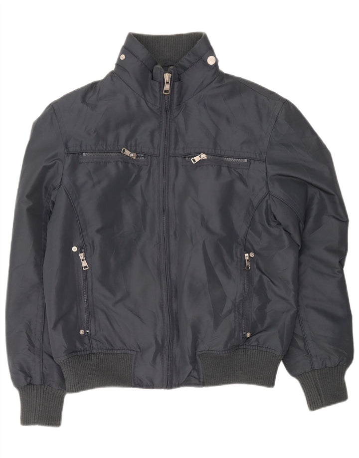 Jaqueta bomber masculina vintage UK 38 poliéster cinza médio
