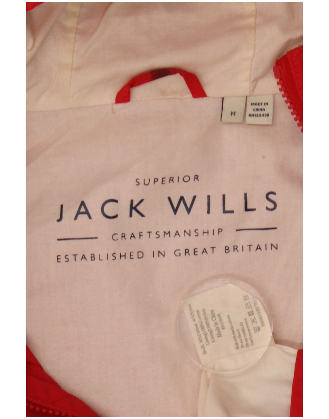 Jaqueta de chuva masculina com capuz Jack Wills Reino Unido 38 algodão vermelho médio