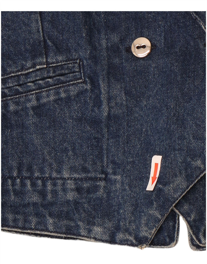 Jaqueta blazer jeans feminina vintage com peito duplo Reino Unido 14 algodão azul médio