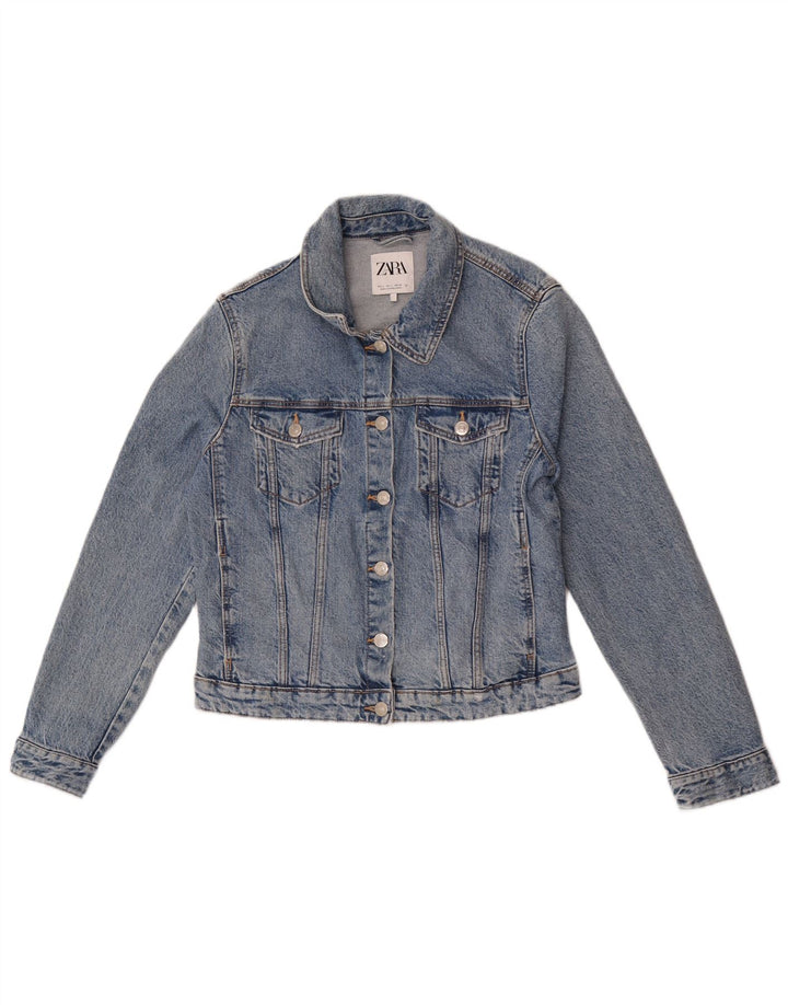 Jaqueta jeans feminina Zara Reino Unido 14 grande algodão azul