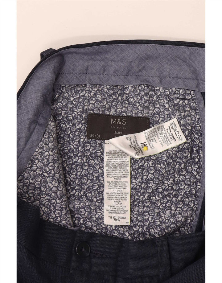 Calça Chino Masculina Marks & Spencer Slim Fit W34 L31 Azul Marinho Poliéster