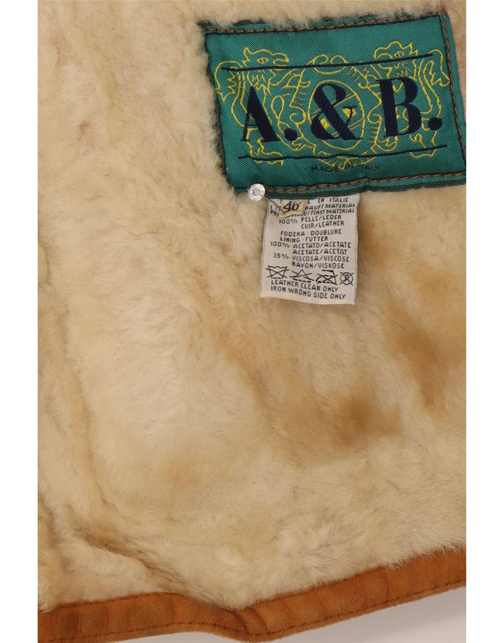 Jaqueta feminina vintage de shearling IT 46 grande couro marrom
