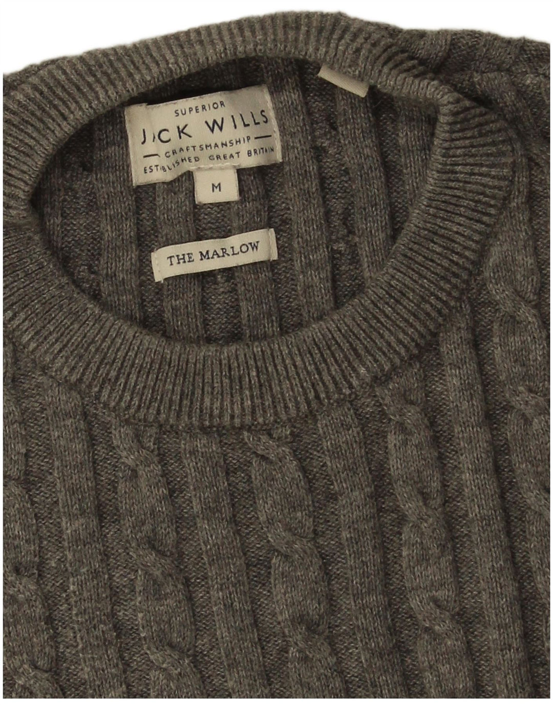 JACK WILLS Suéter masculino The Marlow com gola redonda cinza médio