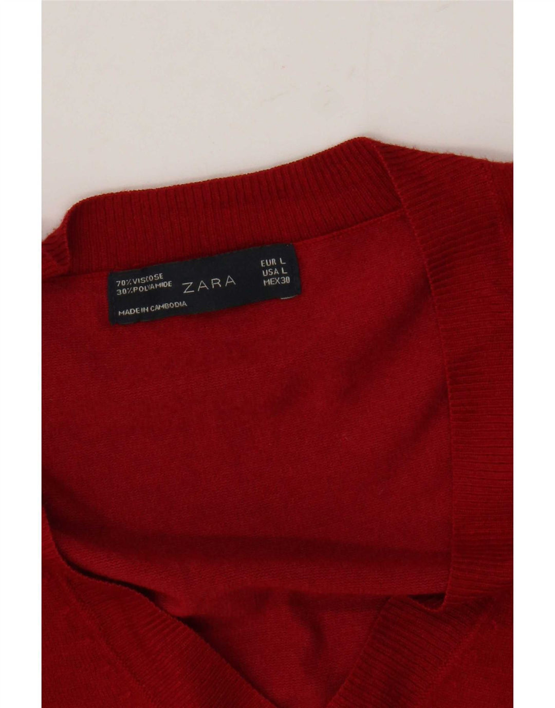 Suéter feminino Zara com decote em V Reino Unido 16 grande viscose vermelha