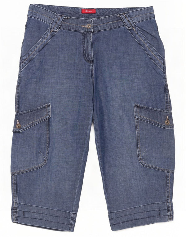 Monsoon Shorts cargo feminino jeans UK 14 médio W34 L20 algodão azul