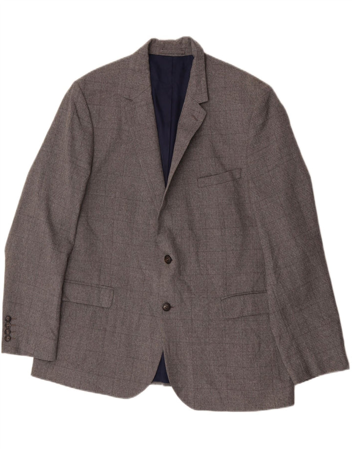 Jaqueta blazer masculina de 2 botões Marks & Spencer Reino Unido 46 XL poliéster xadrez cinza