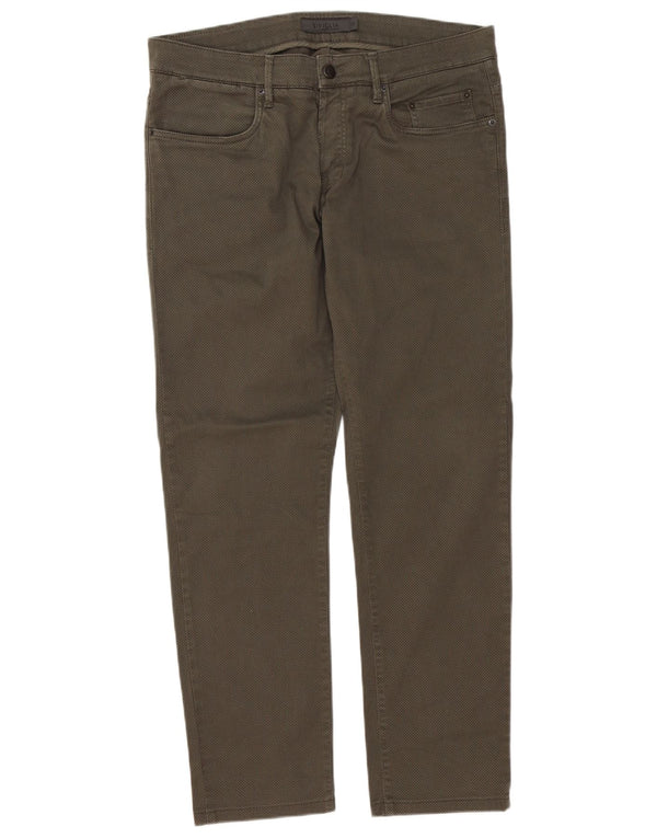 SIVIGLIA Calça masculina reta casual W35 L30 cáqui manchado algodão