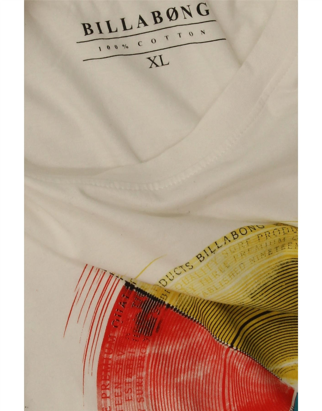 Billabong Mens Gráfico Top Manga Longa XL Algodão Branco