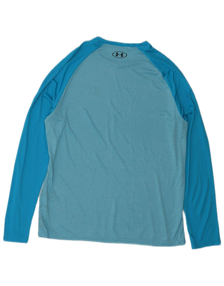 Camiseta masculina UNDER ARMOUR de manga comprida grande azul colorblock poliéster