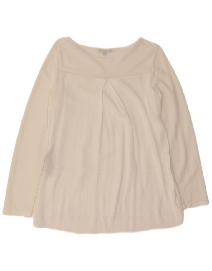 Blusa feminina de manga comprida Massimo Dutti UK 10 pequena viscose branca
