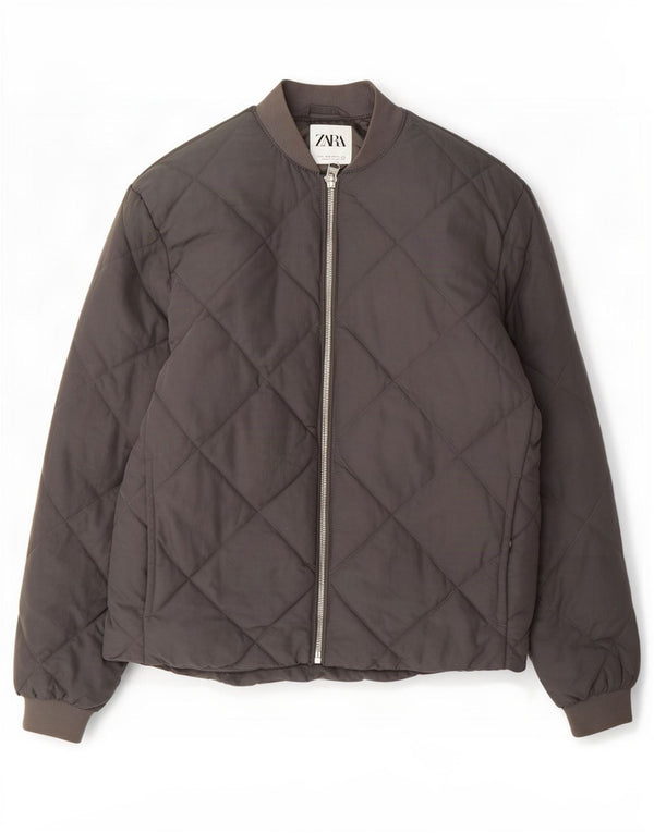 Jaqueta acolchoada masculina Zara UK 38 nylon cinza médio