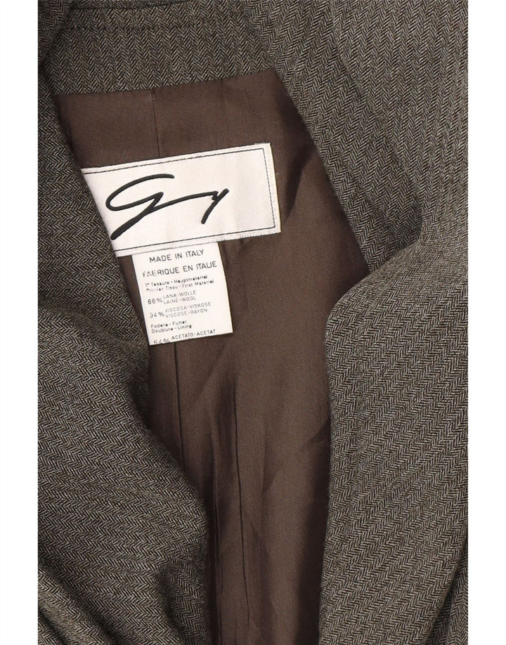 Jaqueta blazer feminina Genny com 3 botões Reino Unido 14 lã espinha de peixe cinza médio