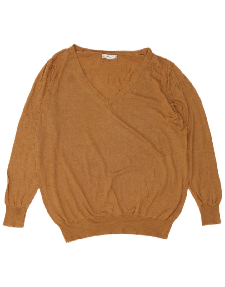 Zara Suéter feminino oversized com decote em V Reino Unido 14 médio marrom