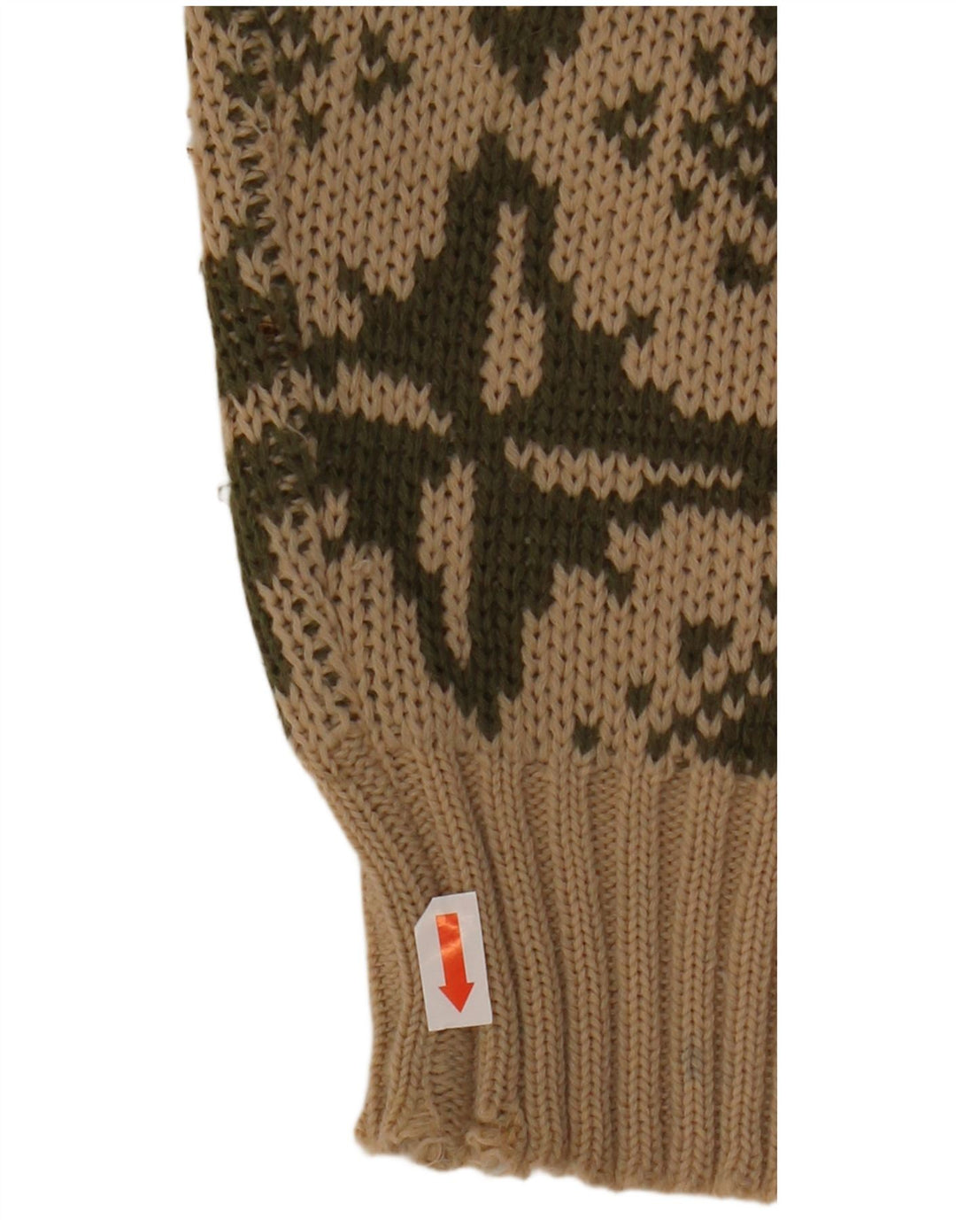 Suéter feminino VINTAGE com gola canoa IT 46 grande bege geométrico