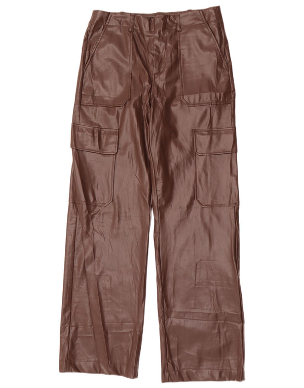 Zara Calça feminina cargo de couro sintético pequena W26 L31 marrom