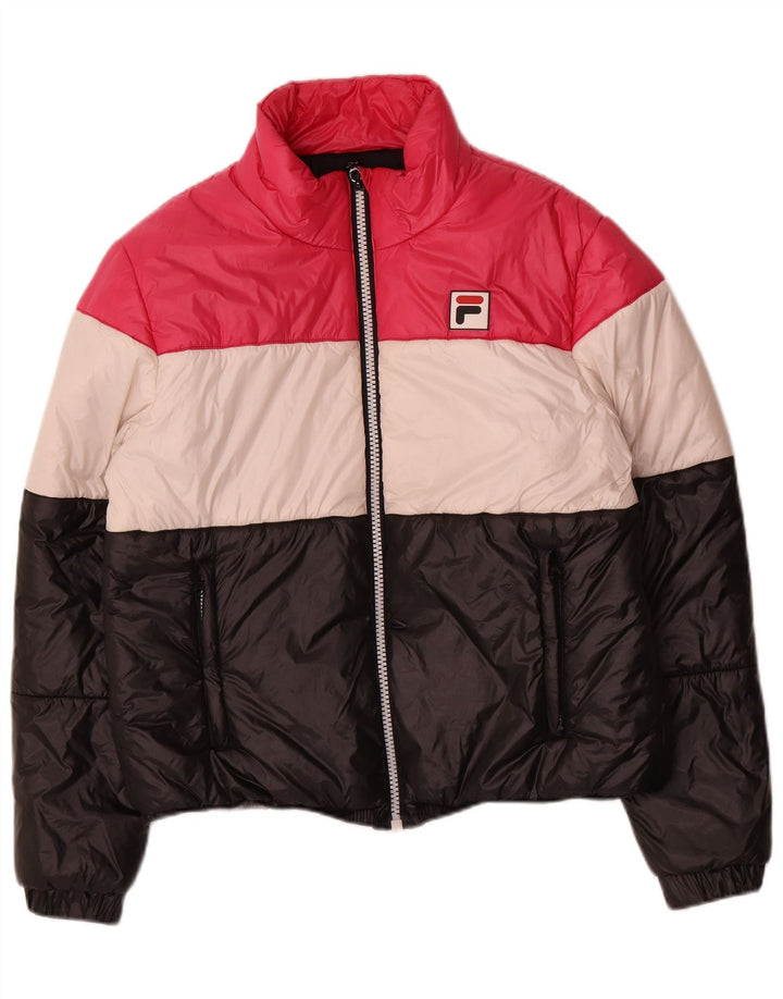 Jaqueta acolchoada feminina Fila UK 16 grande poliéster colorblock multicolorido