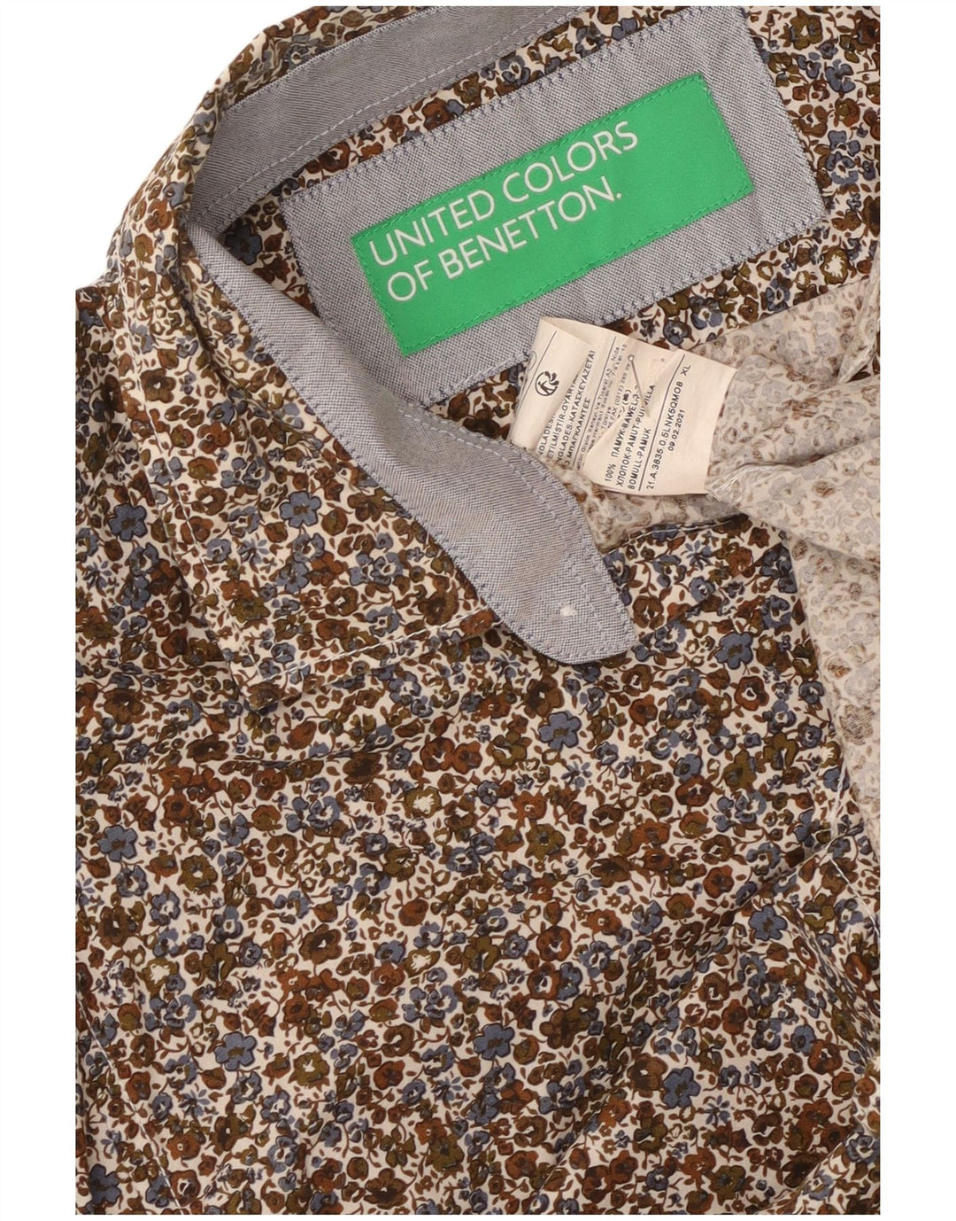 Camisa masculina Benetton XL de algodão floral multicolorido