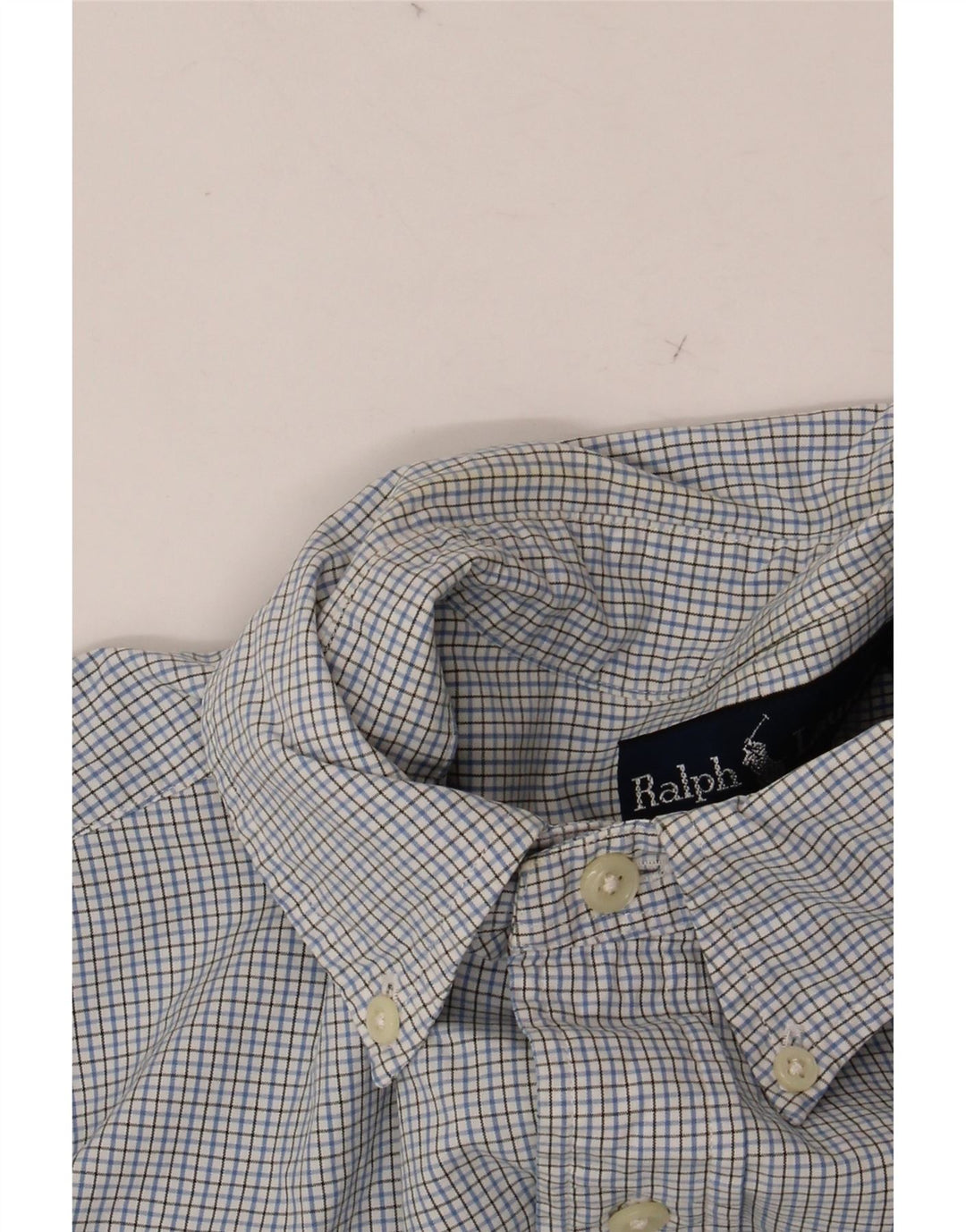 Camisa masculina RALPH LAUREN tamanho 15 1/2 algodão guingão azul médio