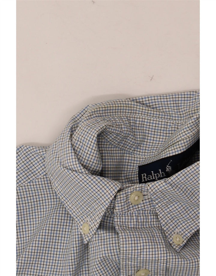 Camisa masculina RALPH LAUREN tamanho 15 1/2 algodão guingão azul médio