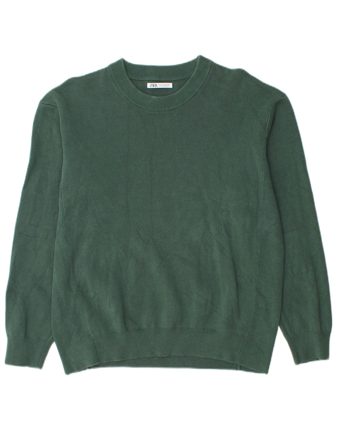 Zara Suéter masculino com gola redonda e algodão verde médio