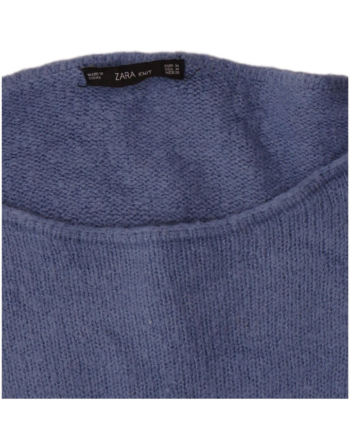 Zara Suéter feminino com gola canoa e gola alta, Reino Unido 14, azul médio