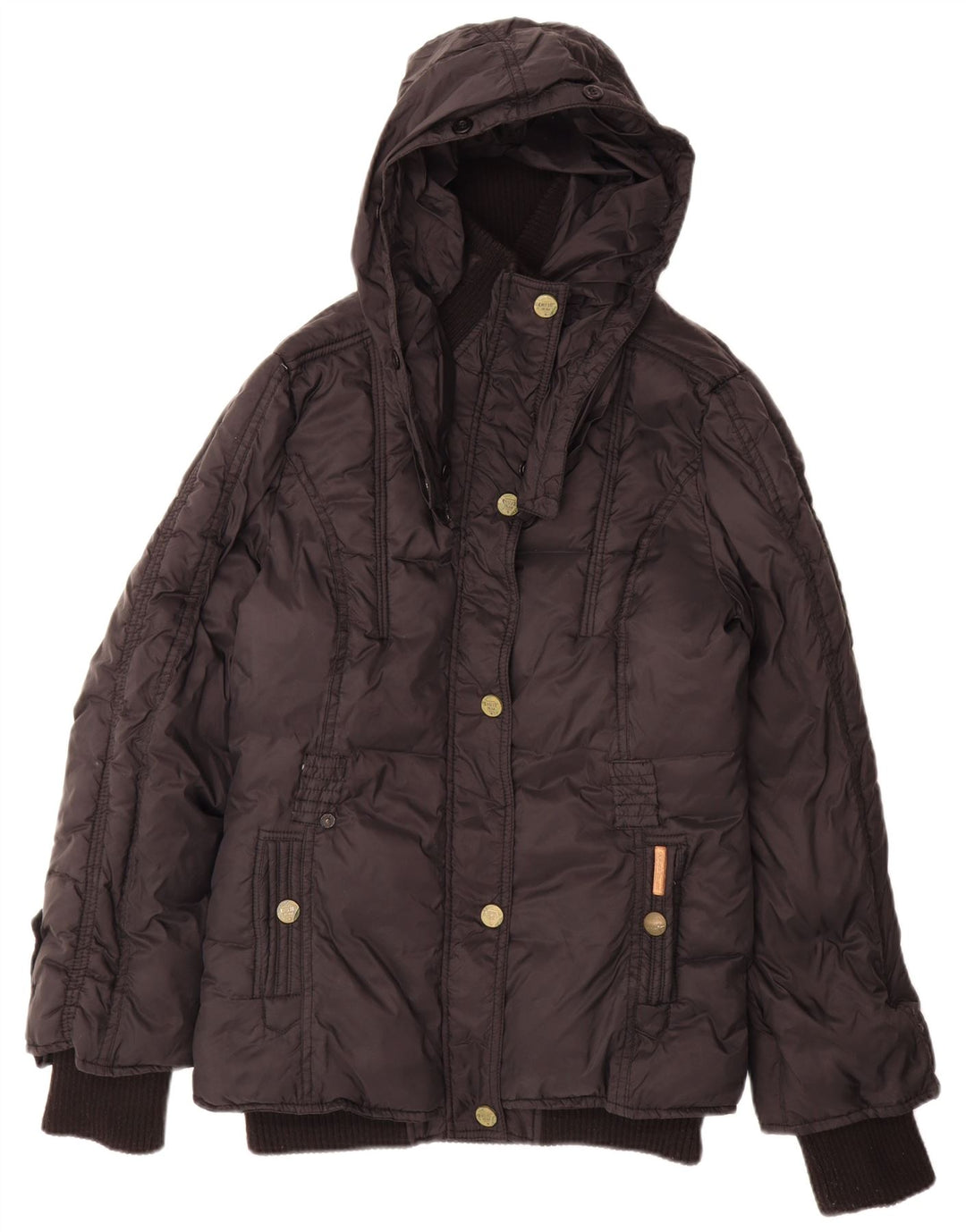 Jaqueta feminina acolchoada com capuz KHUJO Reino Unido 16 grande nylon preto