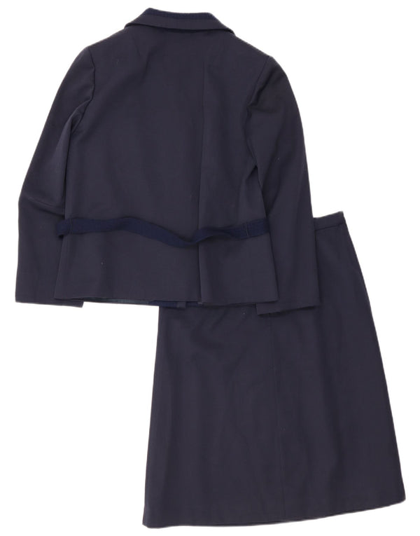 Conjunto de saia feminina vintage com 2 botões UK 12 médio W26 azul marinho