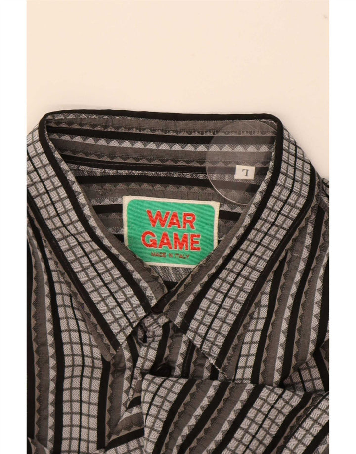 Camisa masculina vintage grande acetato listrado cinza