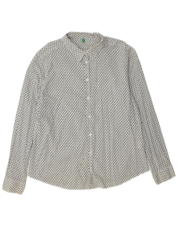 Camisa feminina BENETTON UK 14 algodão manchado branco médio