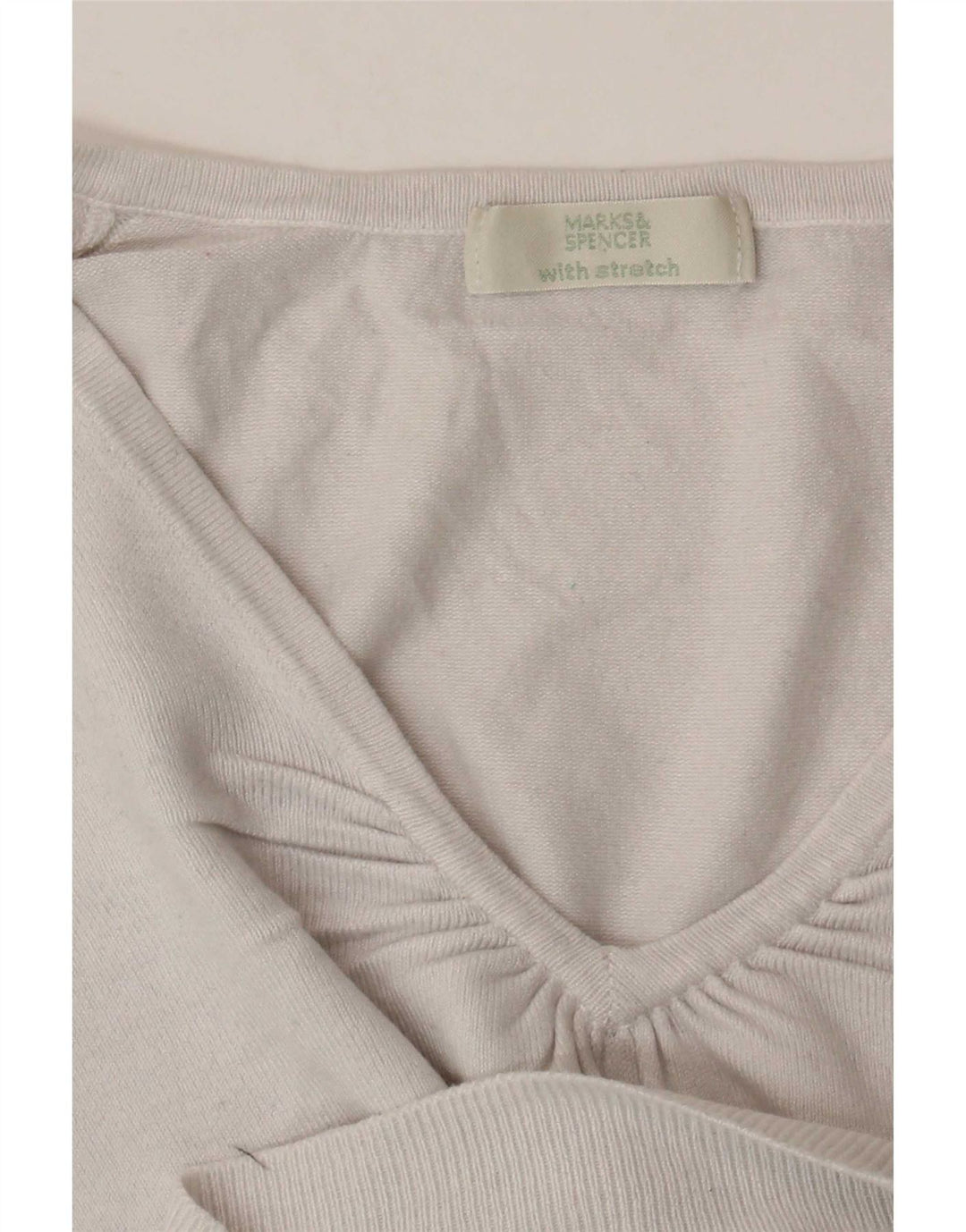 Suéter feminino Marks & Spencer manga 3/4 com decote em V Reino Unido 14 médio branco