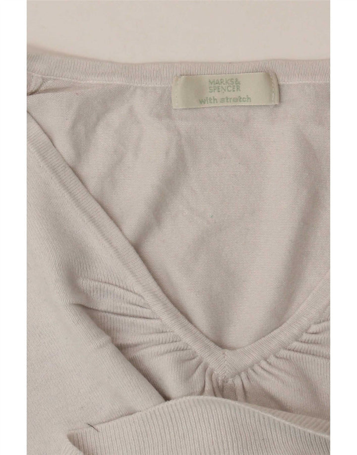 Suéter feminino Marks & Spencer manga 3/4 com decote em V Reino Unido 14 médio branco