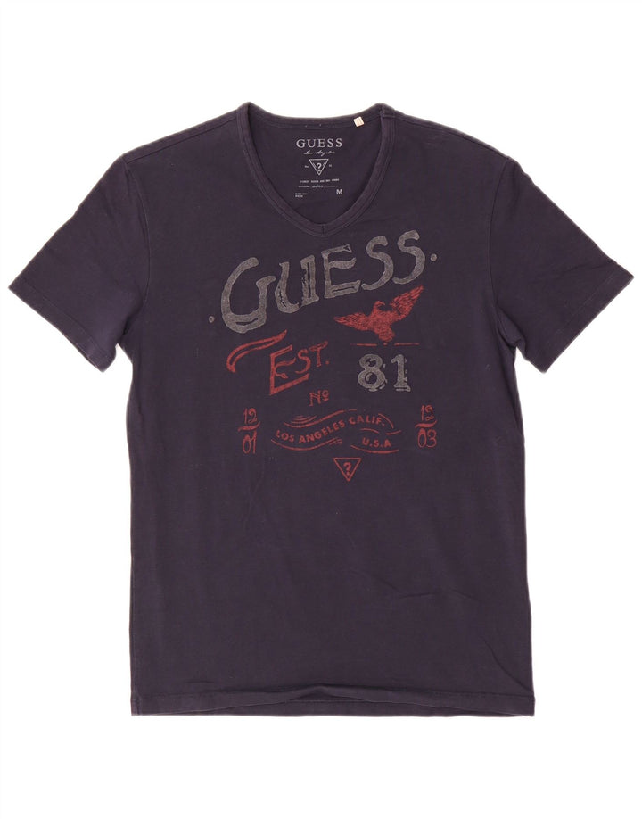 Guess Camiseta masculina gráfica Top médio azul marinho