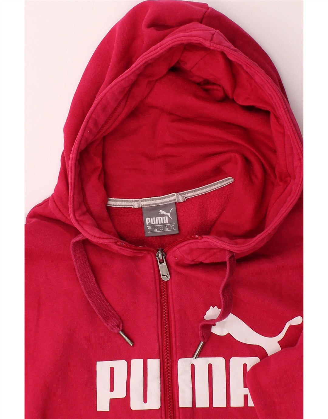 PUMA Womens Graphic Zip Hoodie Sweater UK 14 Large Pink Cotton Vintage Puma and Second-Hand Puma from Messina Hembry 