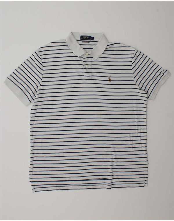Camisa polo masculina Polo Ralph Lauren grande listrada branca