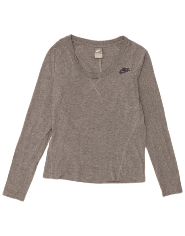 Top feminino Nike manga comprida UK 10 pequeno algodão cinza