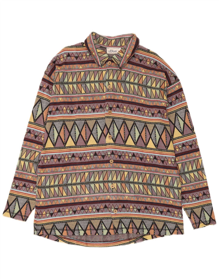 Camisa masculina de flanela S.Oliver de algodão geométrico multicolorido médio