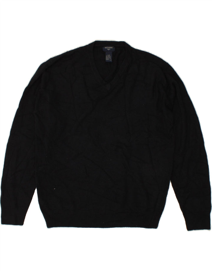 DOCKERS Mens V-Neck Jumper Sweater Large Navy Blue Acrylic Vintage Dockers and Second-Hand Dockers from Messina Hembry 