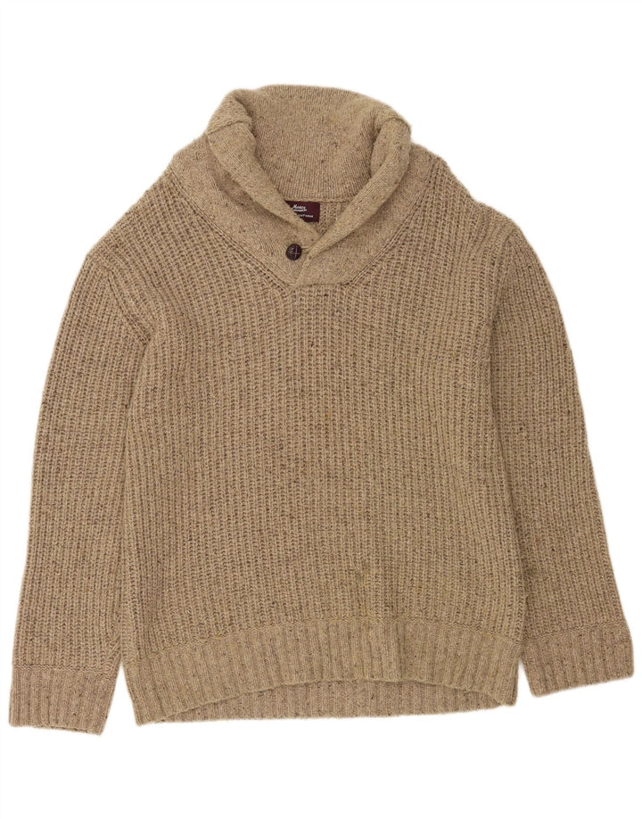 Suéter masculino Marks & Spencer Heritage com gola xale grande bege salpicado
