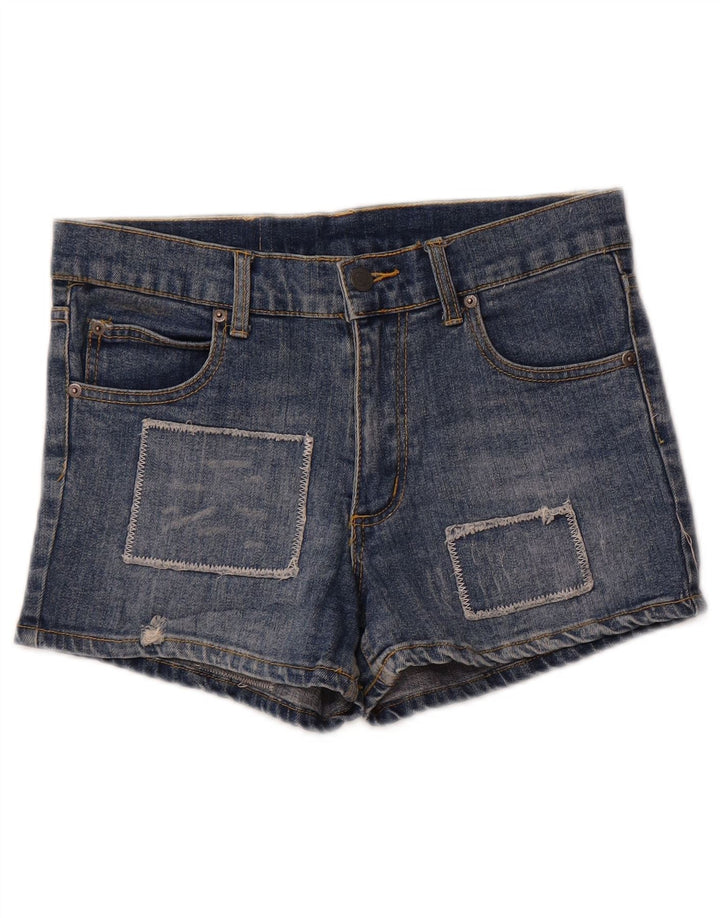 Shorts jeans femininos envelhecidos baratos da segunda-feira W29 patchwork azul médio