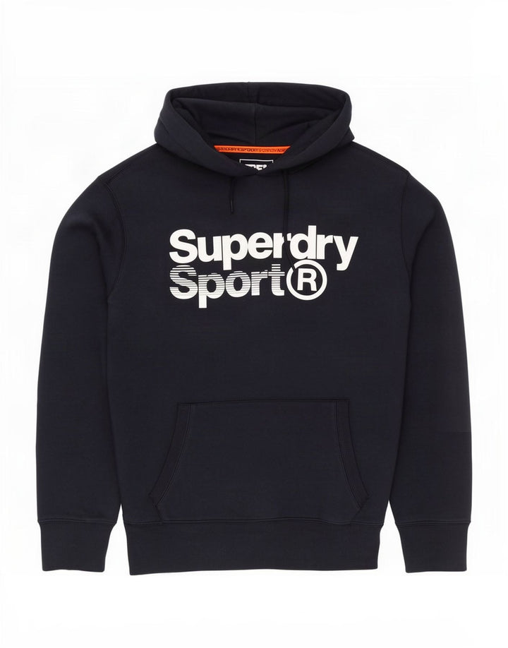 Suéter Superdry masculino com capuz gráfico médio azul marinho algodão