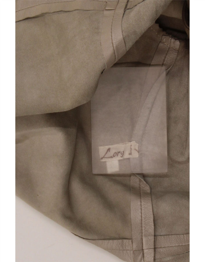 Jaqueta de couro feminina vintage IT 44 couro colorblock cinza médio