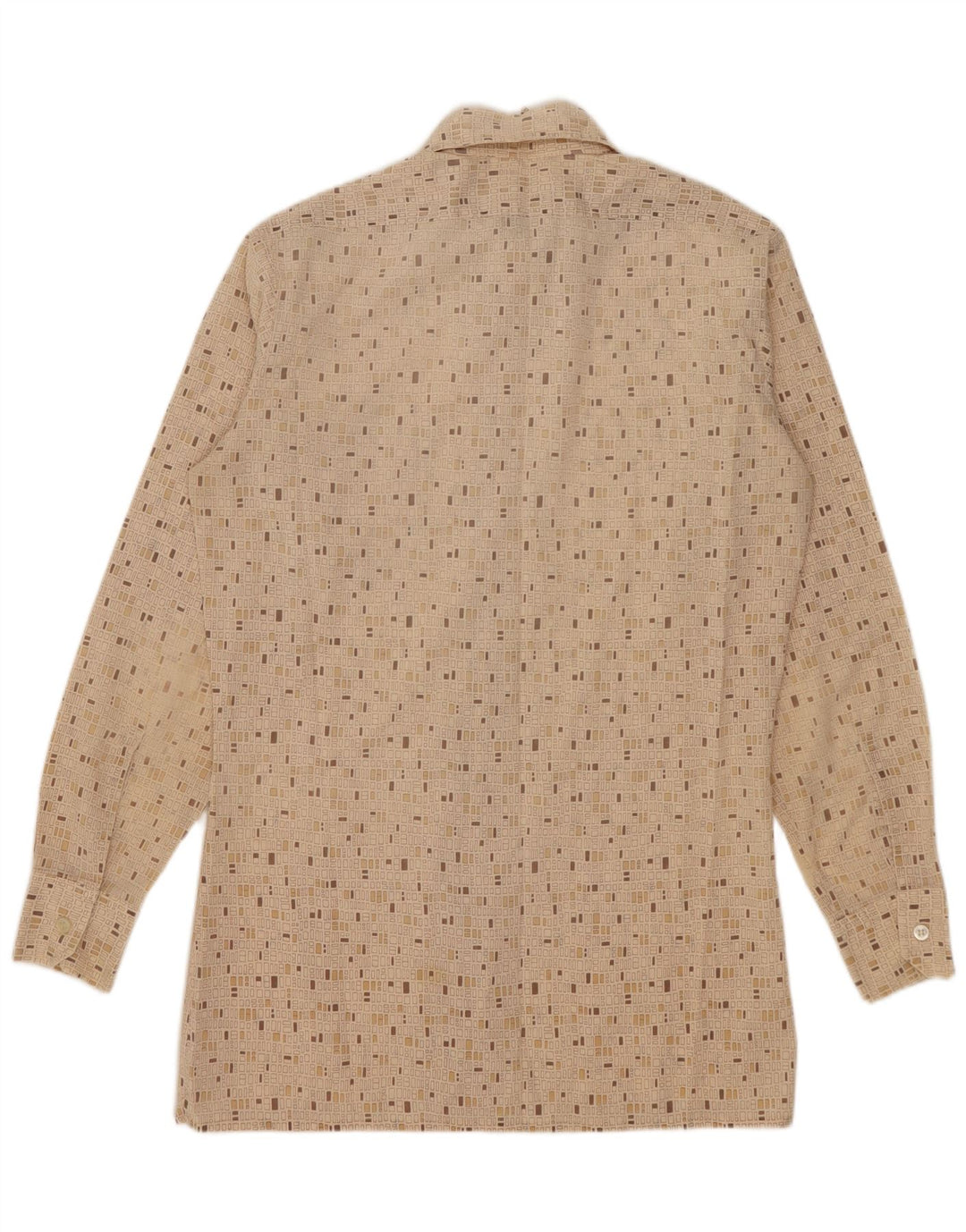 Camisa Masculina Vintage Pequena Geométrica Bege