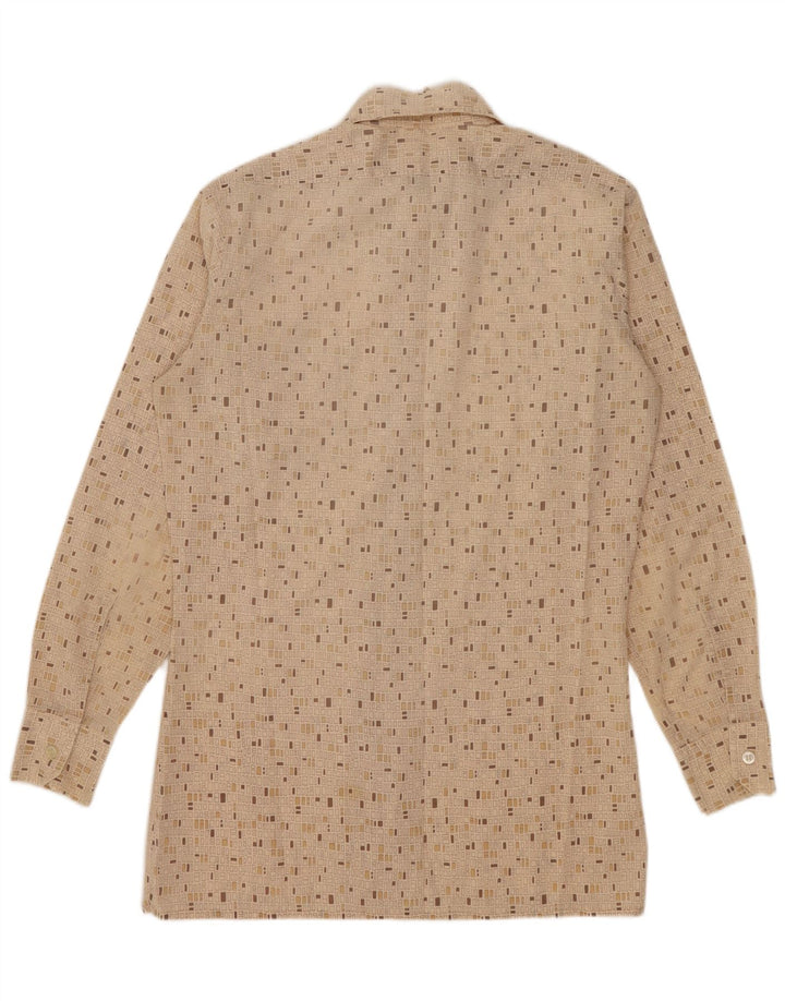 Camisa Masculina Vintage Pequena Geométrica Bege