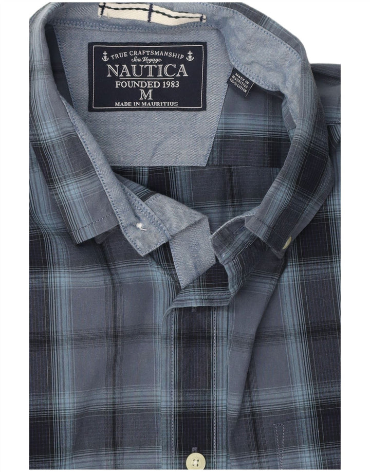 Camisa masculina Nautica de algodão xadrez médio azul marinho