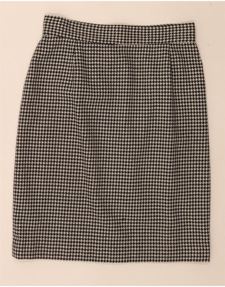 Conjunto de saia feminina vintage com 5 botões e 2 peças IT 46 grande W28 preto houndstooth
